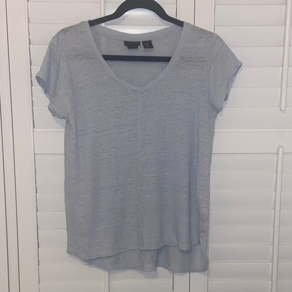 Tahari Light Blue V-Neck Short Sleeve Tee - Slub Knit 100% Linen Size M